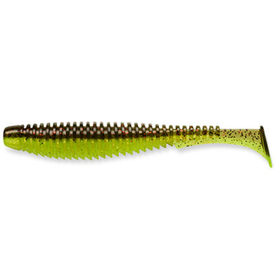 Silikoninis masalas FishUp U-Shad 4" (8pcs.), #203 - Green Pumpkin/Flo Chartreuse