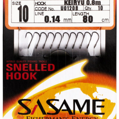 SASAME kabliukai su valu Snelled Hooks  KEIRYU U01208 10pcs/pack NS 14-0.12, 1vnt, U0120814