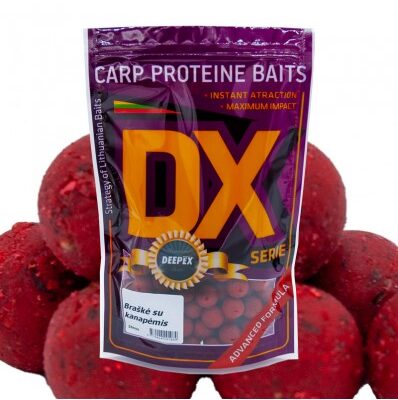 Baltyminiai kukuliai karpiams Braškė su kanapėmis 18mm – tamsiai raudonos spalvos boiliai karpių žvejybai