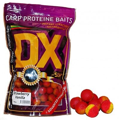 Baltyminiai kukuliai karpiams Braškė vanilė 18mm – rožinės spalvos boiliai karpių žvejybai