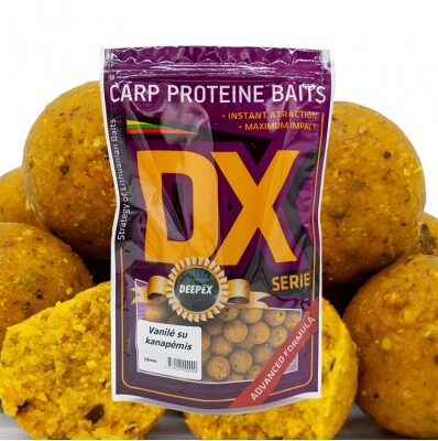 Baltyminiai kukuliai karpiams Vanilė su kanapėmis 18mm – kreminės baltos spalvos boiliai karpių žvejybai