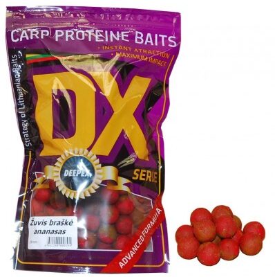 Baltyminiai kukuliai karpiams Žuvis ananasas braškė 18mm – rusvos spalvos boiliai karpių žvejybai