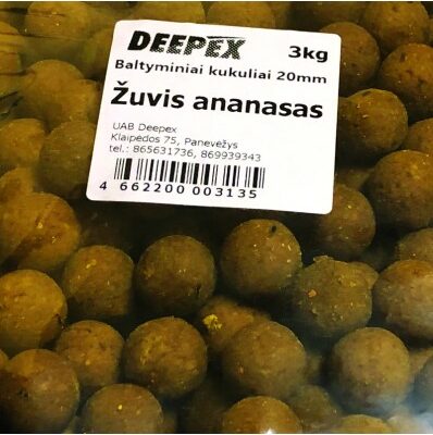 Pašariniai boiliai karpiams Žuvis ananasas 20mm 3kg – rusvos spalvos jaukinimo boiliai karpių žvejybai