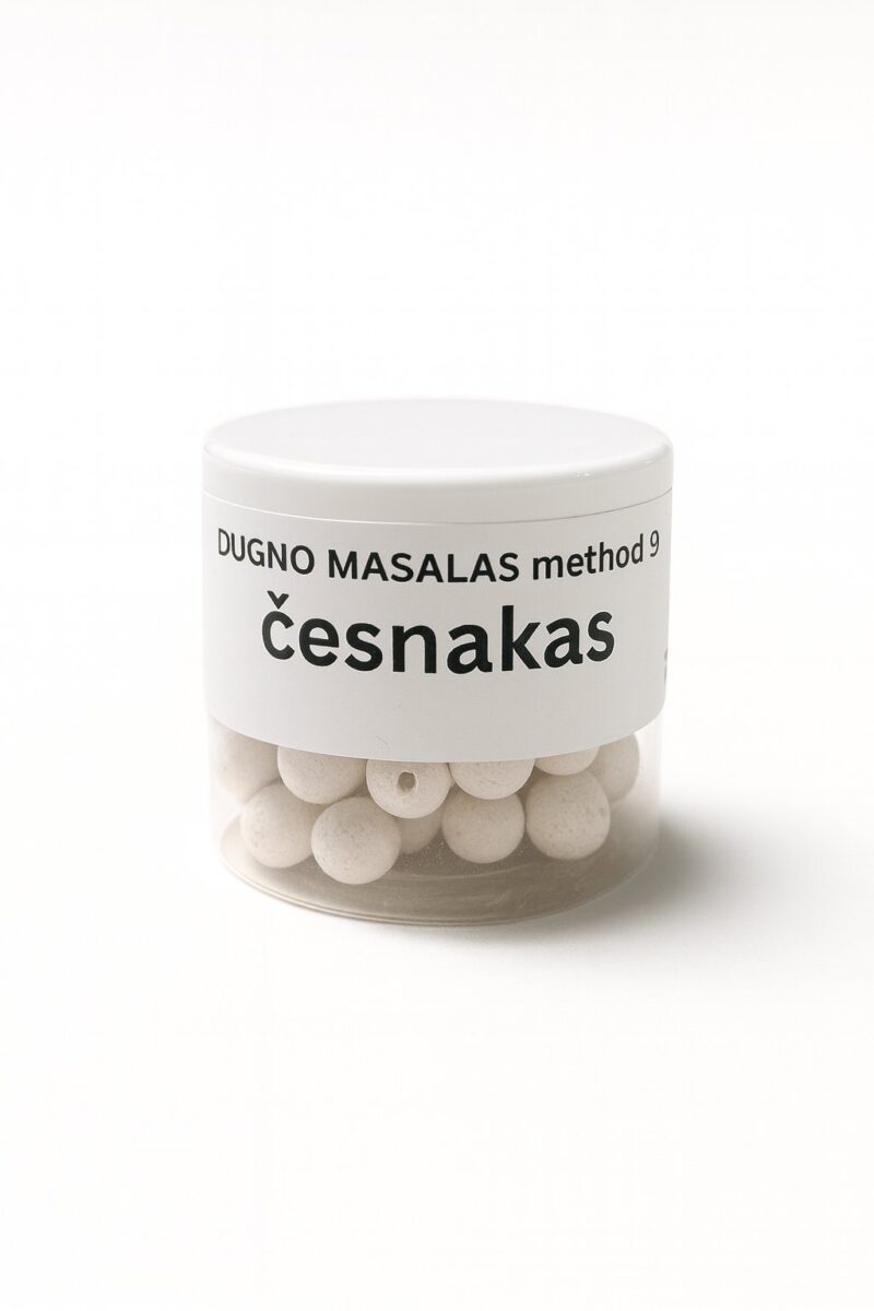 Dugno masalas Method 9mm česnakas – balti kukuliai stiklainyje