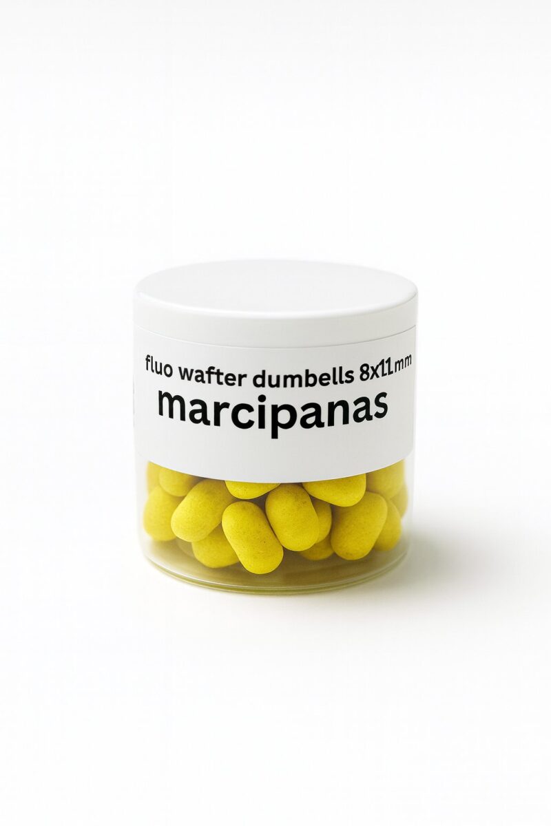 Fluo wafter dumbells 8x11mm marcipanas – geltonos spalvos kukuliai stiklainyje