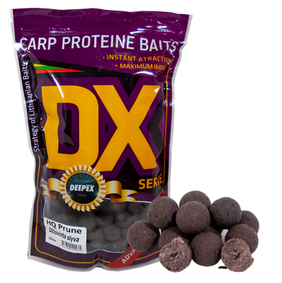 Baltyminiai kukuliai karpiams HQ Prune džiovinta slyva 18mm – tamsiai violetinės spalvos boiliai karpių žvejybai