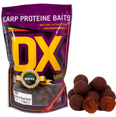 Baltyminiai kukuliai karpiams HQ Spicy Red Fish 18mm – tamsiai raudonos spalvos prieskoniniai žuviniai boiliai karpių žvejybai