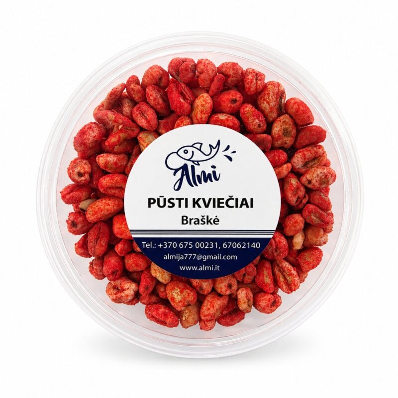 Almi Pūsti kviečiai Braškė – ryškiai raudoni plūduriuojantys masalai 25g