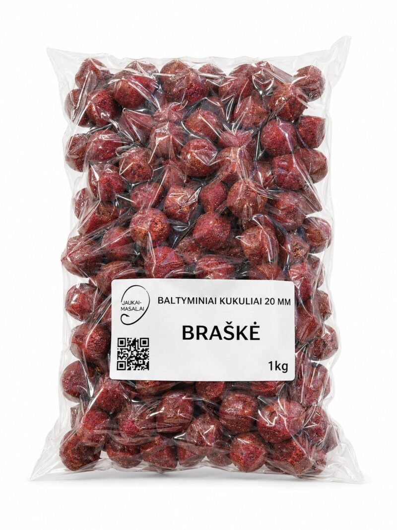 Baltyminiai kukuliai 20mm Braškė 1kg