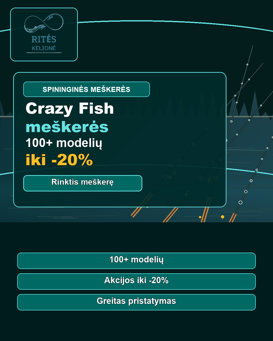 Riteskelione hero crazy fish spiningines meskeres mobile