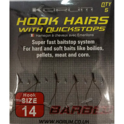 Korum kabliukai barbed hook hairs with quickstops nr14 10.jpg