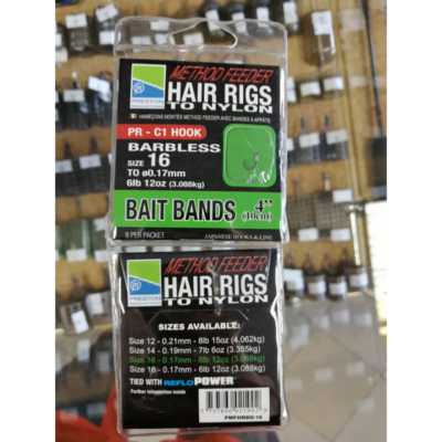 Preston kabliukai su pav barbless method feeder hair rigs with bait band nr16 8vntpak.png